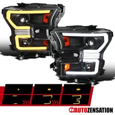 Fit 2015 2016 2017 Ford F150 Black Projector Headlights Headlamps Sequential LED