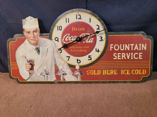 Vintage COCA COLA FOUNTAIN SERVICE WALL CLOCK, Battery Operated-Working (JP6021)