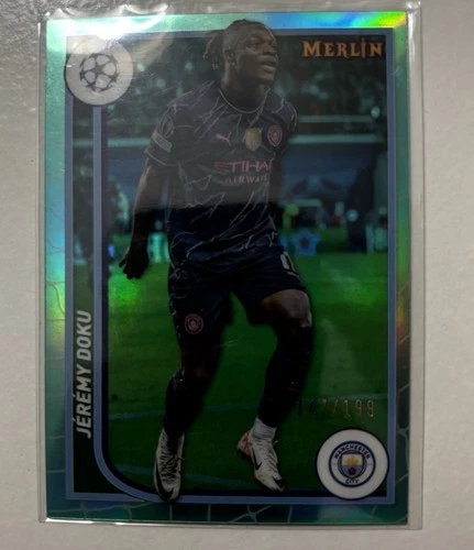 2023-24 Topps Merlin Uefa Club Competition - Jeremy Doku #77 Aqua Refractor /199