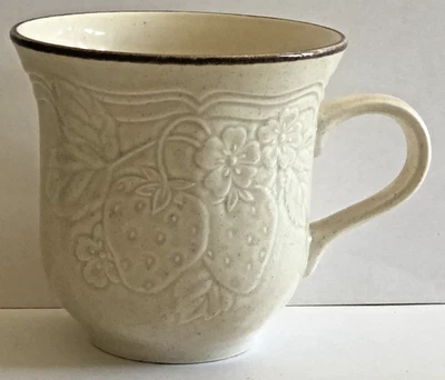 Vintage Mikasa Vanilla Ice F9901 Coffee Mug Cup 8 Oz Embossed Strawberries 3.5" - Image 1 of 4