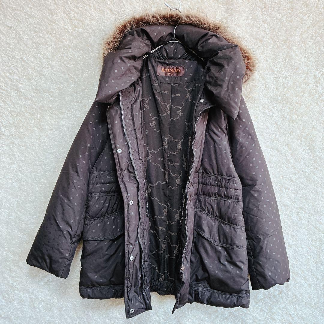 Balmain Down Coat with Fur Dot Pattern Black, War… - image 2