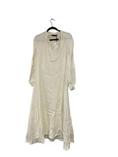 Zara Womens Midi Dress S Ivory Ecru Long Sleeve Split V-Neck Tie 3276/235 NWT