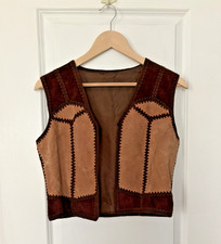70's Vintage Western Cropped Brown/ Tan Suede Vest Women's Size M/Men's Size S