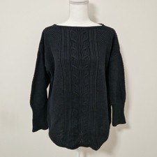 Pull Chaps Femme L Noir Gros Câble Tricot Col Bateau Pull Poignets Côtelés