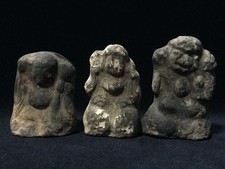 G1365 Japanese Vintage Lucky God Statues Ebisu Daikoku Clay Figures Antique