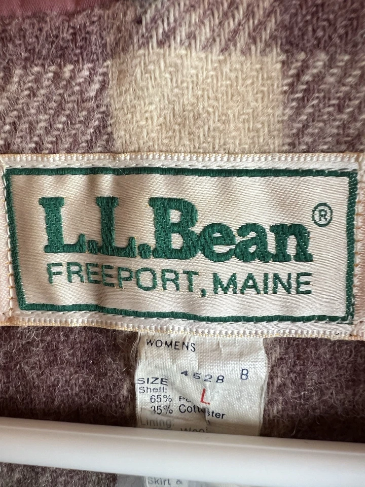 Vintage L.L. Casaco de inverno Bean mistura de lã forro xadrez feminino G grande rosa malva - Imagem 2 de 4