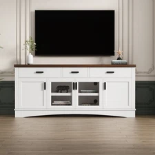 67" Modern TV Stand with Glass Doors, Drawers & Adjustable Shelves
