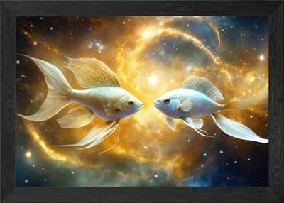 Zwei Fische in einer kosmischen Szene gerahmtes Wandbild Poster Leinwanddruck Bild