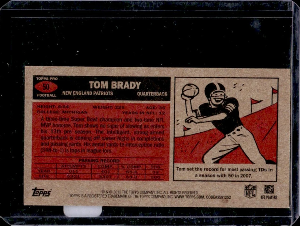 2012 Topps Tom Brady 1965 Mini #50 Patriots - Image 2 of 2