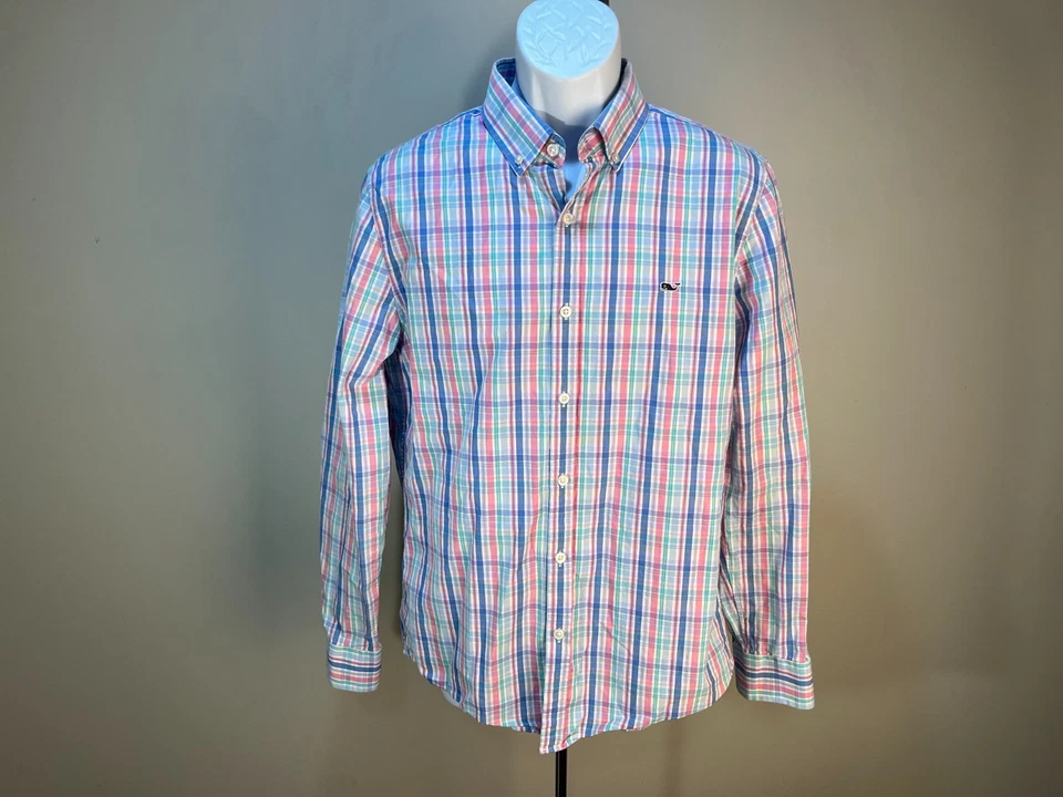Vineyard Vines Men's white, pink, blue & green Slim Fit shirt Medium M - Image 2 of 4