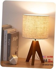 Tripod Table Lamp, Small Cute Bedside Lamp with Linen Beige Bohemian