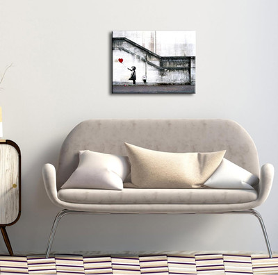 Banksy Grafitti Girl with Red Balloon Canvas Prints Wall Art Grey Love Pictur...