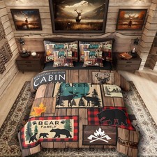 Erosebridal Retro Cabin Bed in a Bag Queen Comforter Set 7 Piece,Rustic Bear ...
