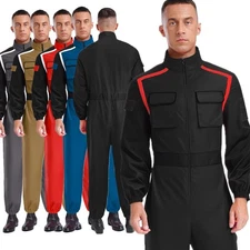 Men Bodysuit Stand-up Collar Jumpsuit Uniforms Workwear Mechanic One Piece Rave