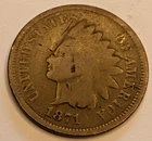 1871 US Indian Head Cent! Good! Semi Key Date!  Lower Mintage