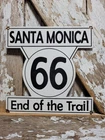 VINTAGE ROUTE 66 PORCELAIN SIGN OLD HIGHWAY SANTA MONICA MOTHER ROAD CALIFORNIA