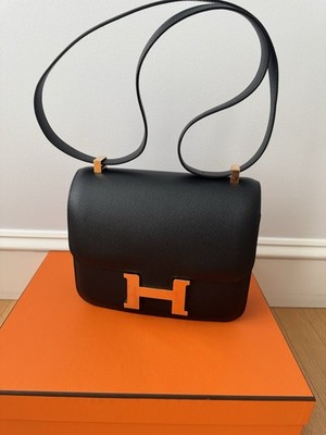 Hermes Constance 24 Black Leather Rose Gold