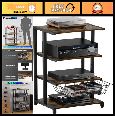 4-Tier Media Stand with Detachable Baskets, Corner Shelf for AV Equipment, DVD P