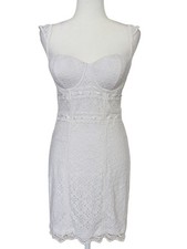 Guess Womens White Y2k Lace Bustier Chemise Bodycon Babydoll Mini Dress Size 8