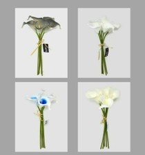 Real Touch Artificial Calla Lily Flower Bunch 5 Stem - White Blue Ivory or Grey