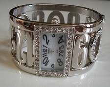 Women's silver finish rhinestone number dial fashion dressy casual watch