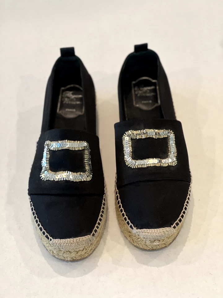 Alpargata plana de satén con lentejuelas Roger Vivier, negra talla 39,5 Foto 2 de 4