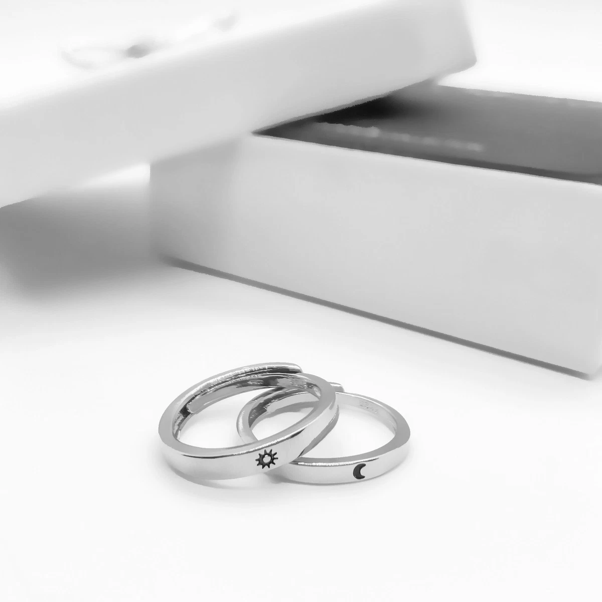 Adjustable Sun And Moon Matching Promise Rings For Couples In Sterling  Silver