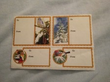 4 Zima / Boże Narodzenie / Naklejki świąteczne Etykiety prezentowe Pokryte śniegiem Sosna Ptaki Dom