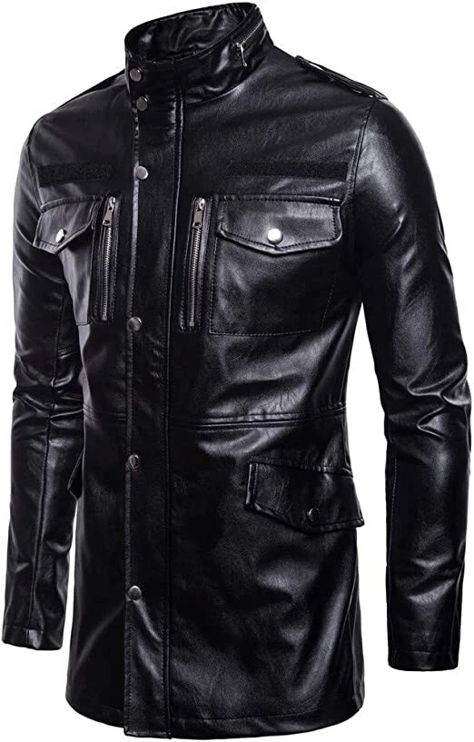 Nueva chaqueta larga negra única para hombre | Blazer abrigo de cuero PU de alta calidad Foto 2 de 4