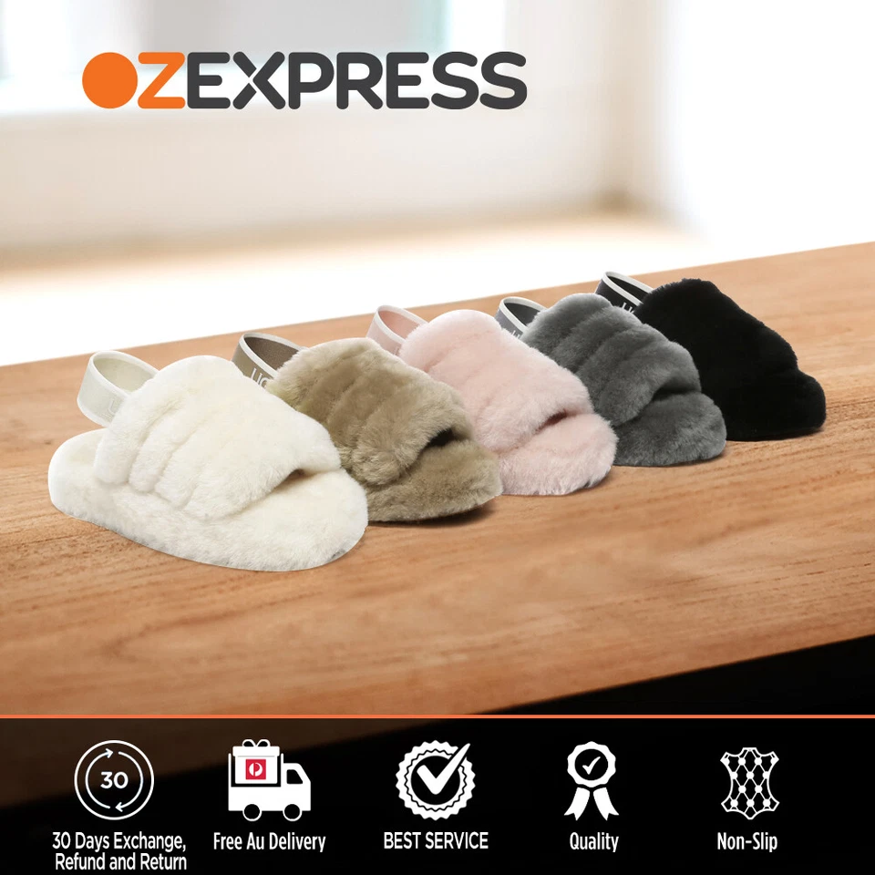 AUSTRALIAN SHEPHERD® UGG Kids Girls Sheepskin Wool Slingback Fluffy Slides Puffy
