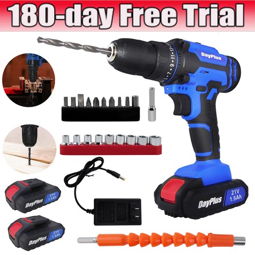 21V drill 2 Speed Electric Cordless Drill / Driver with Bits Set / 1-2 Battery - Picture 20 of 21