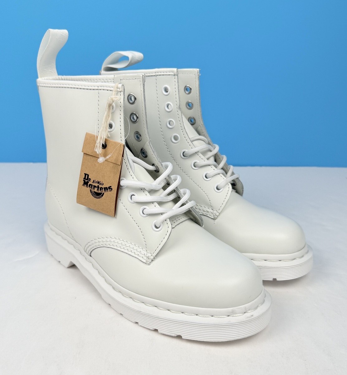NWT/Dr Marten\'s 1460 Mono All White Smooth Leather Combat Boots Men\'s Size 4 1460 Mono Smooth Leather Lace Up Boots in White | Dr. Martens main image 3