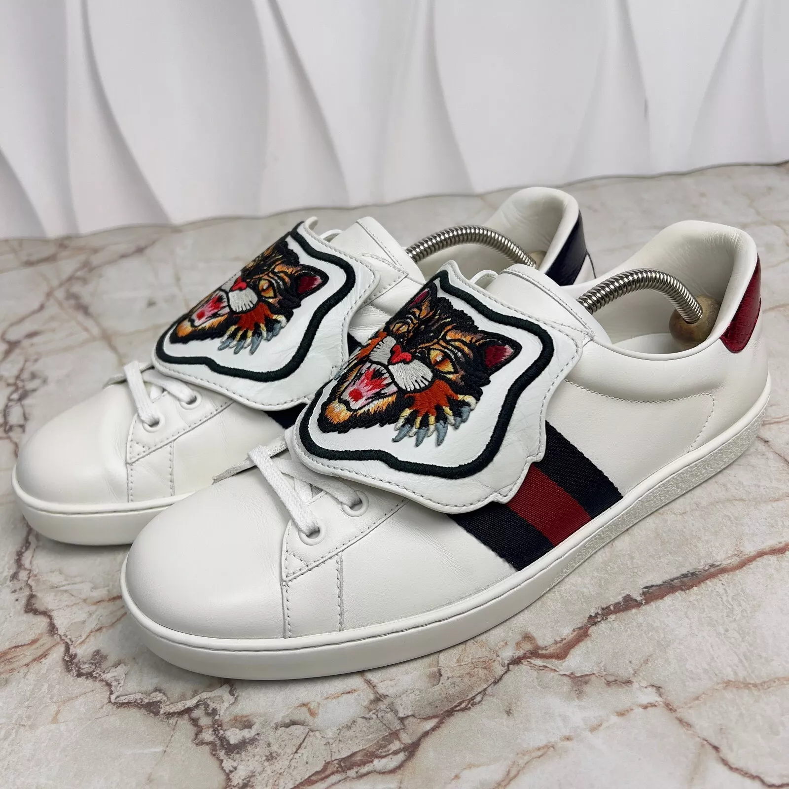 Baskets Gucci Ace Tiger Patch Web Cuir Blanc 9,5 G ou 10 US ou 43,