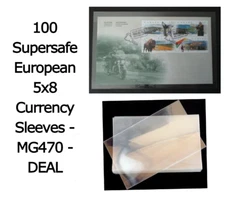 100 Banknotes Sleeves Museum Grade European 5x8 Currency 4mil Supersafe MG470 
