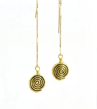 *IAJ* 14k Gold Vermeil Ear Thread Threader Earrings w/ Gold gp Swirl Dangle