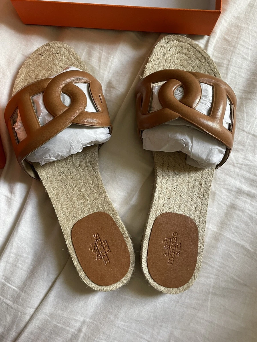 BNIB HERMES famosa espadrilles Sandals leather Natural EU size 39