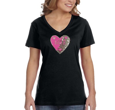 Herz Damen T Shirt Mit Wende Pailletten Mädchen Wende Wende