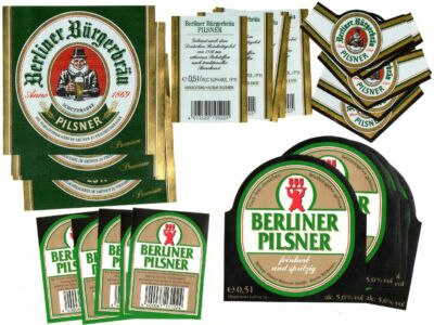 5 x 2 Bieretiketten 1990er BERLIN Bürgerbräu + Berliner Pilsner Weißensee *b43