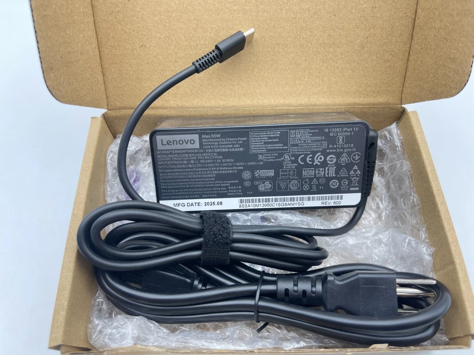 Cargador USB C genuino para Lenovo Thinkpad T480 T480s T580 T580s E480 E485 65W Foto 3 de 4