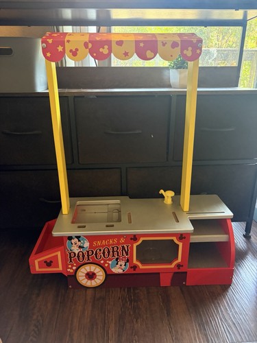 Disney Pretend Play Wooden Popcorn Cart Snack Counter Red for Kids Ages 3-4