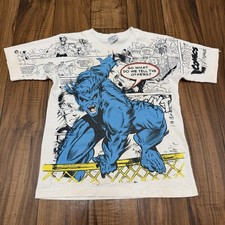 Vtg X-Men Beast AOP T-Shirt Tee Marvel Comics USA Made Fun Stuff NY Youth 10/12