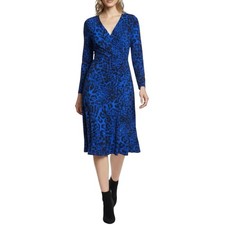 Michael Kors Blue Black Leopard Animal Print Stretchy Midi Dress Size S