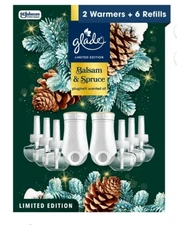 GLADE BALSAM & SPRUCE CHRISTMAS SCENTED, PLUG-IN (6-0.67 oz REFILLS & 2 WARMERS)