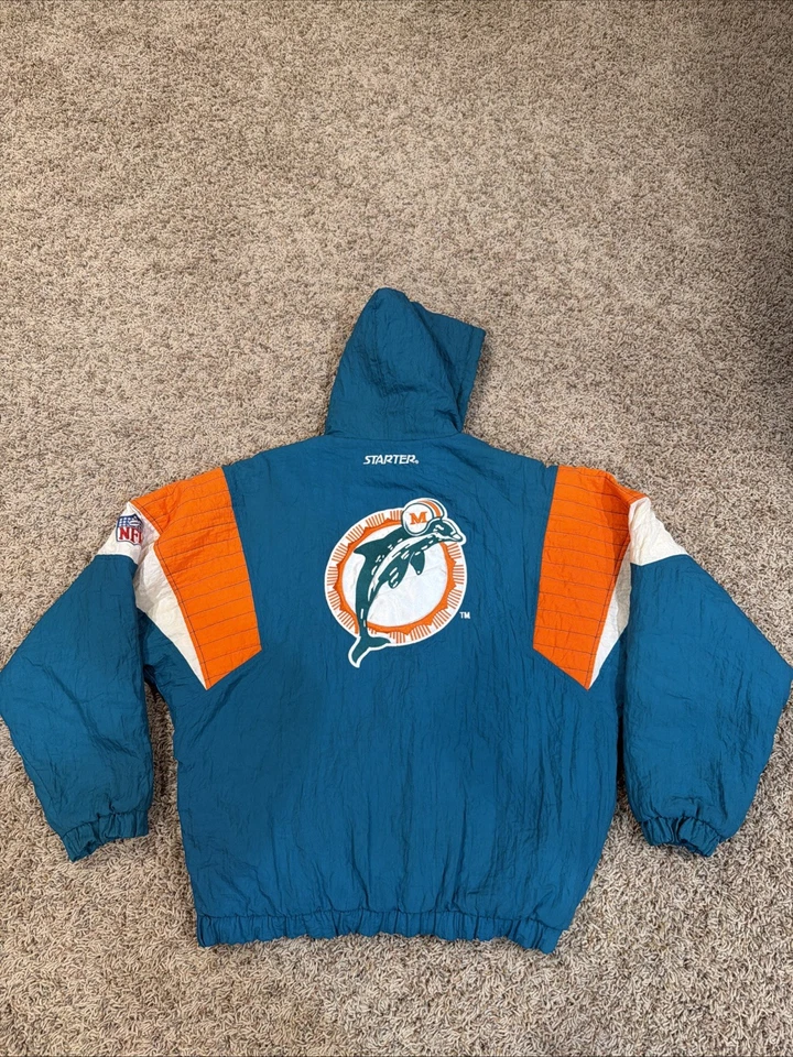 Vintage Starter NFL Miami Dolphins Jacket Half Zip Hooded Men’s Size S - Image 2 of 4