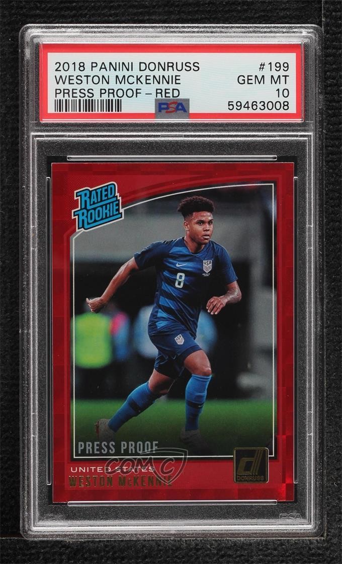 2018-19 Donruss Rated Rookie Press Proof Red Weston McKennie PSA 10 GEM MT 0l5q