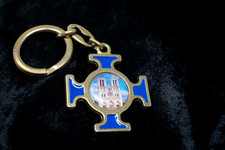 Notre Dame de Paris Cross Key Ring Cathedral Stained Glass Design Blue Enamel