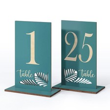25 Pcs Wooden Table Numbers 1-25 3.2x5.8 Inch Double Sided Rustic Blue Sign