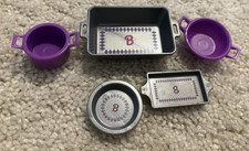 VTG Barbie doll cookware pots pans baking logo Dreamhouse accessories 5 pc EUC 