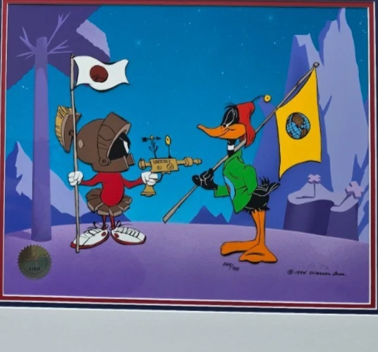 PLANET X Bugs Bunny Daffy Duck with Marvin Martian Cel Signed Chuck Jones Art - Image 1 of 1