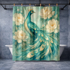 Elegant Peacock Floral Bathroom Shower Curtain Home Decorative Accessory